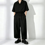 Black Loose-Fit Straight-Leg Drawstring Pants