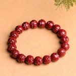 Buddha Stones Natural Cinnabar Om Mani Padme Hum Fret Pattern Lotus Blessing Bracelet