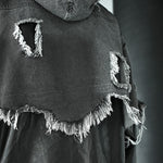 Patchwork Leather Distressed Frayed Edge Denim Hooded Jacket
