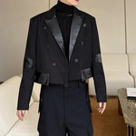 Stand Collar Contrasting Leather Cropped Jacket
