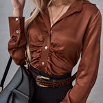 Zeagoo Solid Color Long Sleeve Blouse Pleated Elegant Cardigan Shirt for Women Casual Work Office Loose Fit 2026 | Under