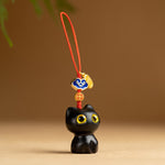 Buddha Stones Small Leaf Red Sandalwood Ebony Wood Lucky Cat Protection Key Chain Phone Hanging Decoration