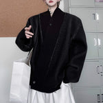 Retro Striped V-neck Diagonal Button Knit Cardigan