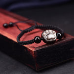 Buddha Stones Natural Silver Sheen Obsidian Gold Sheen Obsidian Cute Cat Paw Claw Protection Rope Bracelet
