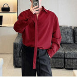 Detachable Lapel Ribbon Button-down Long-sleeved Shirt