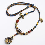 Buddha Stones Handmade Buddha Snake Skull Head Dzi Bead Serenity Rope Necklace Pendant (Extra 35% Off | USE CODE: FS35)