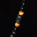 Buddha Stones Natural Black Obsidian Rainbow Obsidian Gourd Blessing Bracelet Mala