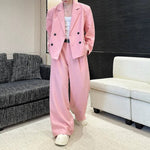 Double Breasted Blazer Draped Wide-leg Trousers Two-piece Set