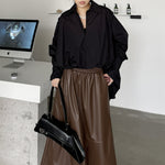 V-neck Irregular Pleated Long-sleeved Shirt