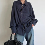 Casual Vertical Striped Loose Belted Shirt