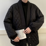 Diamond Check Collarless Loose Jacket