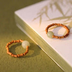 Buddha Stones Hetian Jade Beaded Bamboo Prosperity Luck Ring