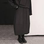 Winter French Striped Straight Cotton Skirt