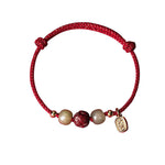 Buddha Stones 14K Gold Plated Hetian Jade Cinnabar Lotus Luck Handcrafted Rope Bracelet