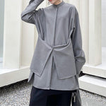 Stand Collar Cross Button Irregular Shirt