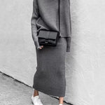 Zeagoo Women's Casual Two Pieces Knitted Turtleneck Sweater Top Long Skirts Lounge Set