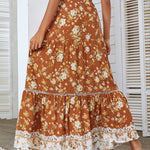 Zeagoo Women's Bohemian Floral Skirt Elastic High Waist A- Line Tiered Flowy Beach Maxi Skirt