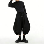 Japanese High-Waisted Loose-Fit Cropped Trousers