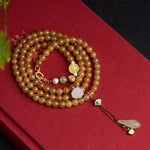 Buddha Stones Natural Hetian Topaz Amber Lotus White Jade Pearl Success Bracelet