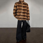 Stripe Warm Artificial Fur Cotton-padded Jacket