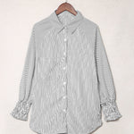 Zeagoo Stripe Button-Down Long Sleeve Shirt Contrast Business Casual Top Loose Blouse