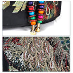 Buddha Stones Peacock Embroidery Canvas Tassel Backpack