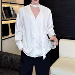 French V-neck Satin Loose Tie Shirt