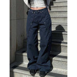 Vintage Rivet Stitching Denim Loose Straight Wide-leg Pants