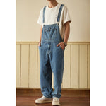 Retro Straight-Leg Cargo Denim Overalls