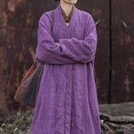 Ramie Hand-tied Tie-dyed Padded Thickened Women's Long Cotton Coat