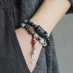 Buddha Stones Black Rutilated Quartz Ebony Wood White Crystal Success Couple Bracelet