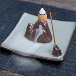 Buddha Stones Lotus Plum Blossom Square Ceramic Spiritual Backflow Incense Burner