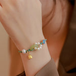 Buddha Stones Natural Hetian Jade Peace Buckle Pearl Luck Handcrafted Braided Bracelet