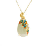 Buddha Stones White Jade Peacock Protection Necklace Chain Pendant