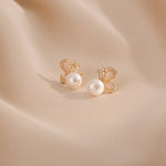 Buddha Stones 18k Gold Plated Pearl Butterfly Love Freedom Stud Earrings