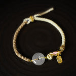 Buddha Stones Handmade White Agate Peace Buckle Luck Happiness Protection Weave String Bracelet