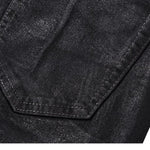 Dark Waxed Coated Ribbon Slightly Flared Mopping Stacked Denim Trousers