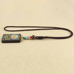 Buddha Stones Tibet God of Wealth Thangka Ebony Peace Necklace Pendant