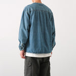 Japanese Retro Washed Denim Collarless Jacket