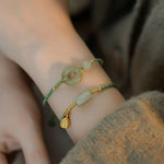 Buddha Stones Lotus Jade Peace Buckle Bead Luck Happiness Charm String Bracelet