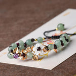Buddha Stones Green Aventurine Garnet Bead Flower Petal Luck Bracelet
