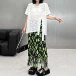 Women's Floral Pattern Lace Slit Hem T-shirt