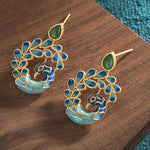 Buddha Stones Natural White Peacock Green Agate Fortune Earrings