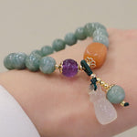 Buddha Stones Cyan Jade Lotus Pumpkin Wish Peace Buckle Amethyst Crystal Healing Bracelet