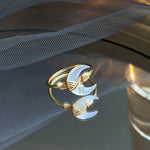 Buddha Stones Natural Tridacna Stone Moon 14K Gold Blessing Ring