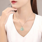 Buddha Stones Natural Jade Laughing Buddha Prosperity Abundance Titanium Steel Chain Necklace Pendant