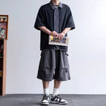 Middle Pleated Multi-pocket Cropped Sweatpants