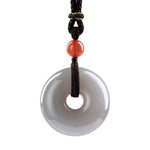 Buddha Stones Natural Round Jade Gray Jade Peace Buckle Luck Necklace Pendant