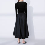 Women's Black High-Waisted Wide-Leg Skirt-Pants