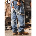 Vintage Loose Cargo Denim Overalls with Detachable Straps